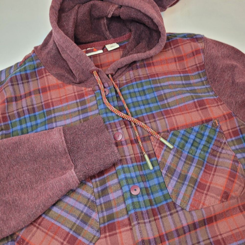 L.L. Bean, Red Hoodie, Snap Closure, Flannel Center, Size Woman's XS‎